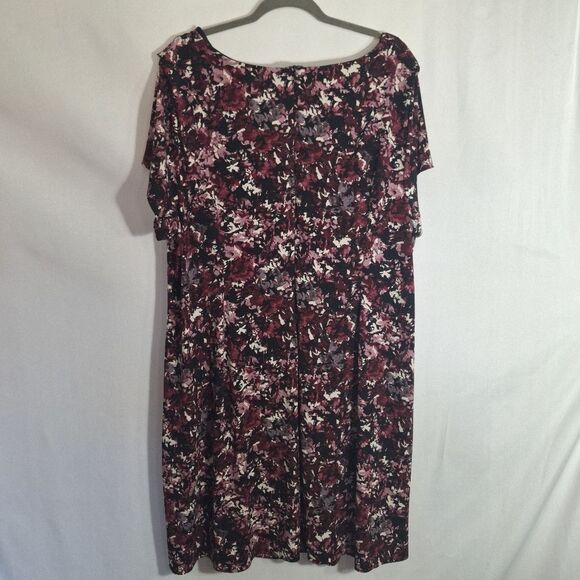 Roz & Ali Officecore Midi Dress Floral Short Sleeve Romantic Flowy Plum Size 24 - Picture 7 of 13